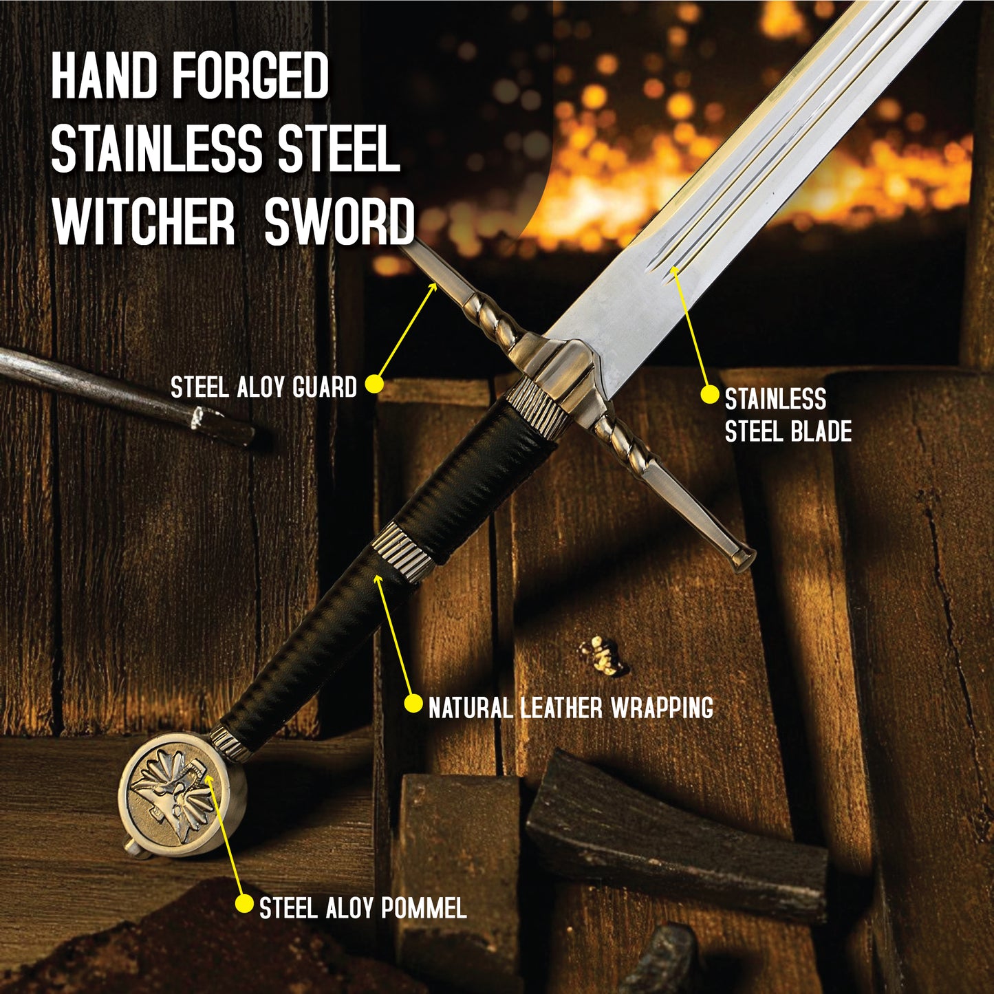 Hand-Forged Stainless Steel Witcher wolf Sword